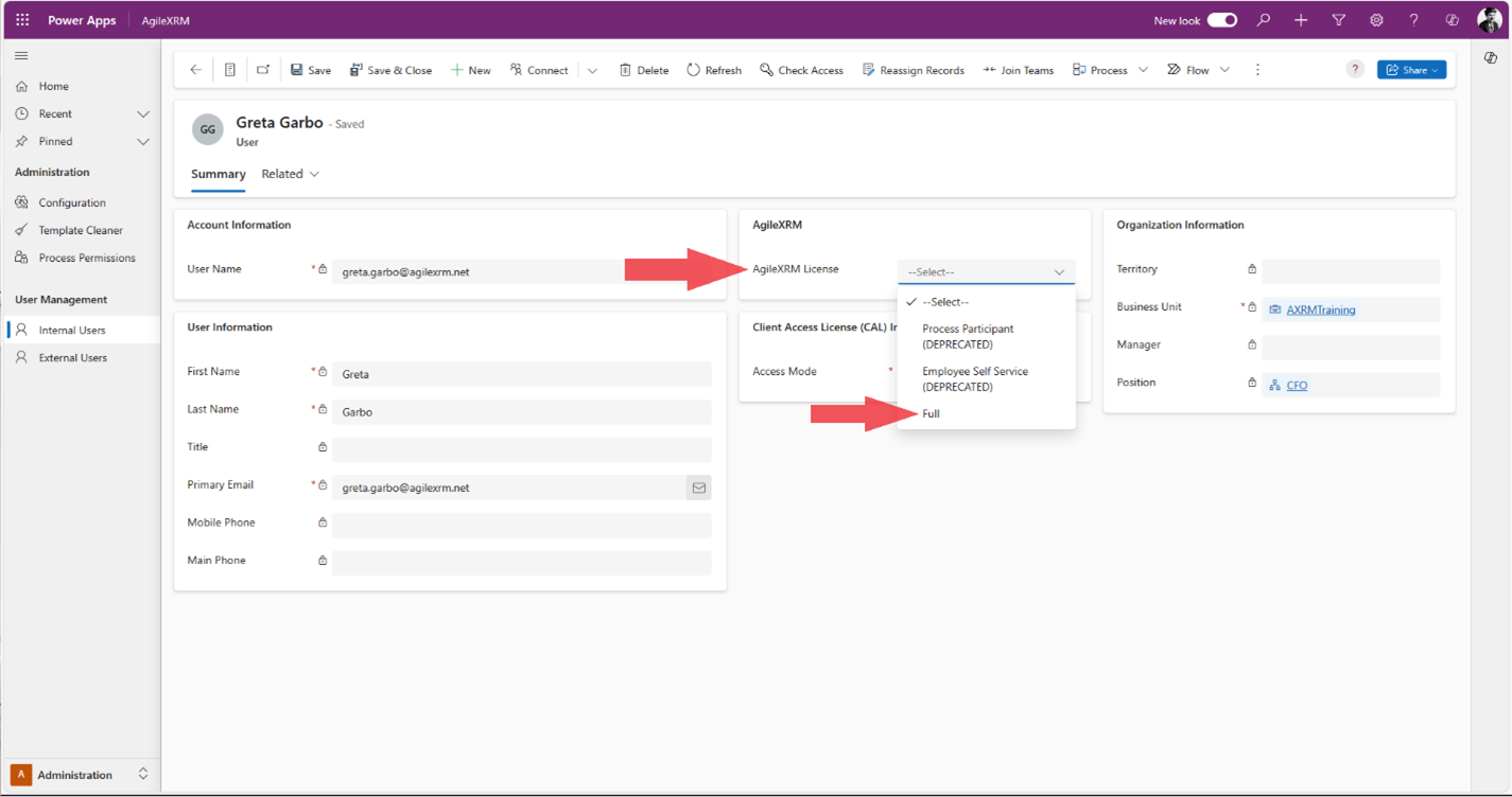 Set the "AgileXRM License" property to "Full"